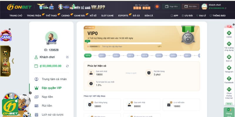 Khuyến mãi VIP Onbet đem nhiều lợi ích cho bet thủ
